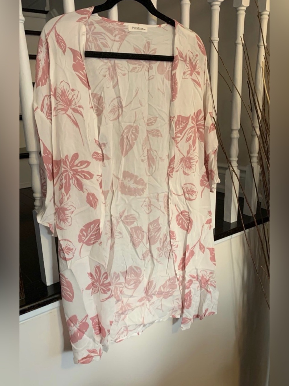 Women’s Floral Open-Front Kimono in Dusty Rose & White